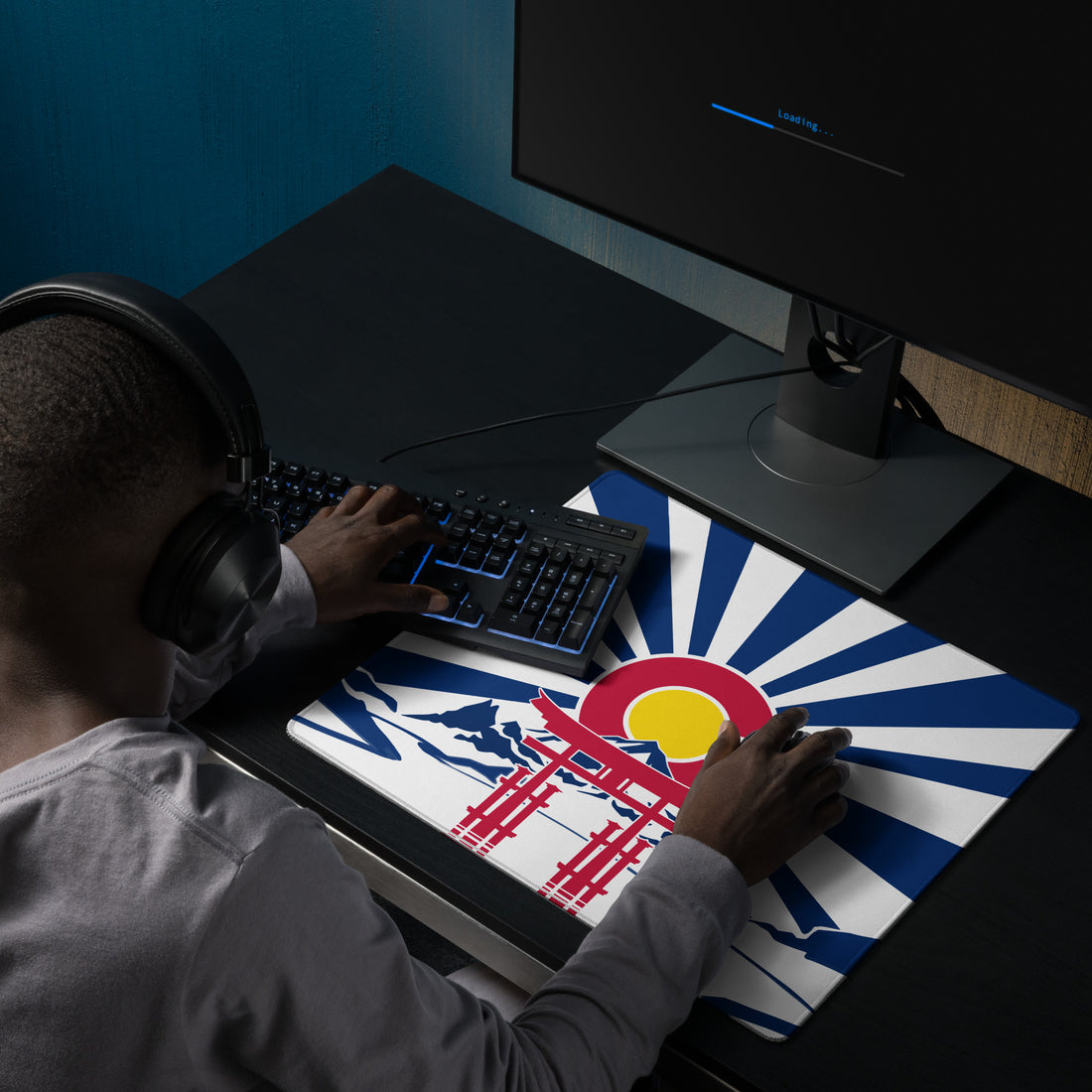 Colorado and Japan gaming mouse pad, mountains and torii desk mat, stitched edges, 18×16 and 36×18 inch