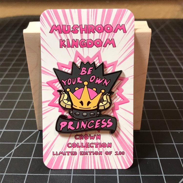 Be Your Own Princess hard-enamel lapel pin, 1.5 inch Mario crown fan art
