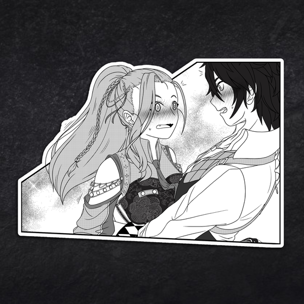 Accidental Assist manga screentone original-character vinyl sticker, Code Vein inspired, 3.3 × 4.7 inch