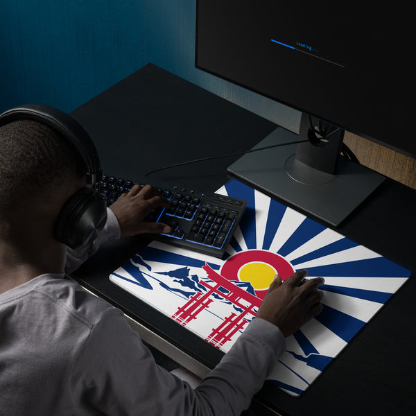 Colorado and Japan gaming mouse pad, mountains and torii desk mat, stitched edges, 18×16 and 36×18 inch