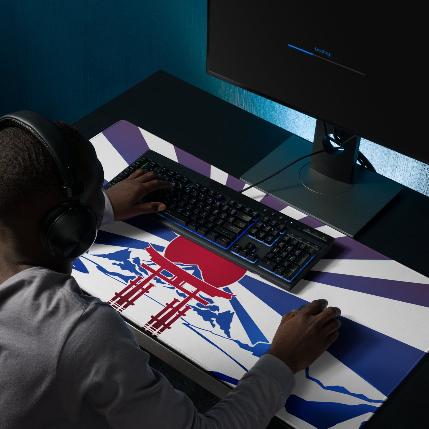 Japanese Mountain Sunrise Gaming Mousepad with Tori Gate Design