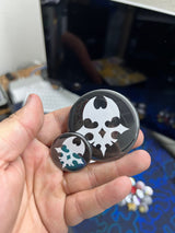 NEO TWEWY Player pin-back button, size comparison view
