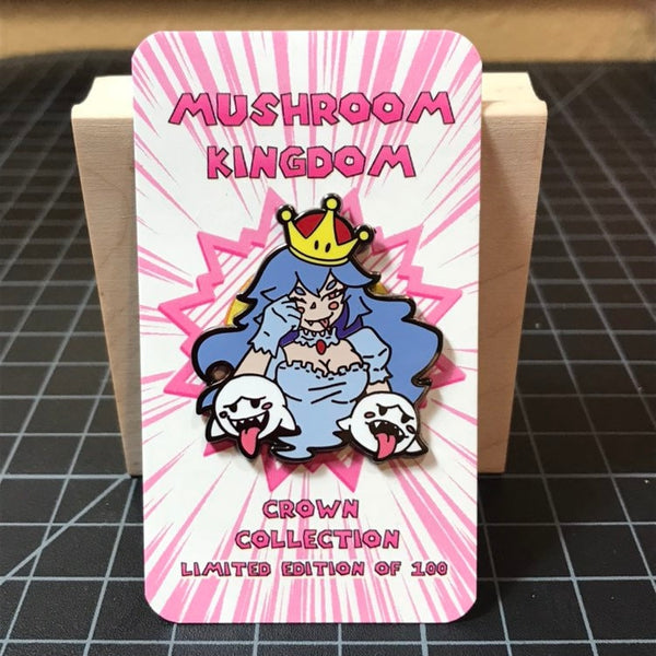 Princess Boosette hard-enamel lapel pin, 1.5 inch ghost Mario fan art