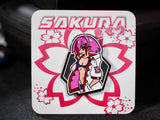 Sakura original-character hard-enamel lapel pin, cherry blossom summer design by Weylin Kuro