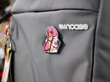 Sakura original-character enamel pin, size and back view