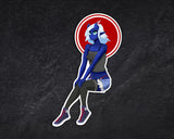 Oni Girl anime demon-girl pinup vinyl sticker by Weylin Kuro, 3 × 4.6 inch glossy decal