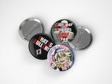 Bridget Guilty Gear Strive pin-back button, She/Her and Try/Me text options
