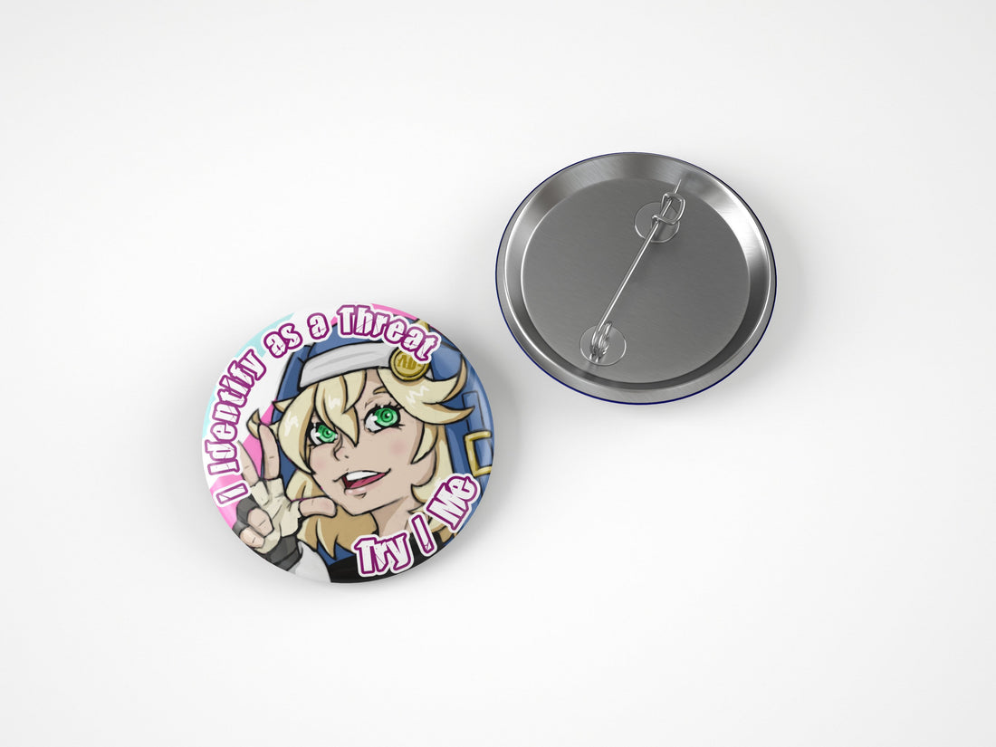 Bridget Guilty Gear Strive pin-back button, fan art, 1.25 and 2.25 inch