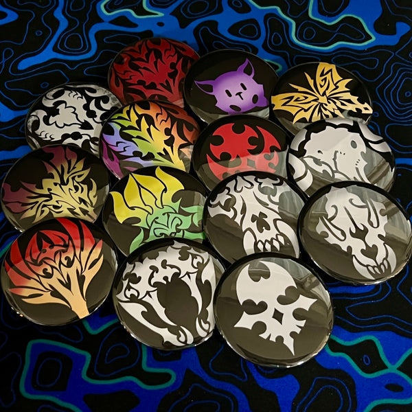 TWEWY Cantus Noise emblem pin-back button set, The World Ends With You fan art, 1.25 and 2.25 inch