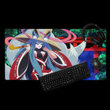 Kitsune fox gaming mouse pad, Japanese art desk mat by Weylin Kuro, stitched edges, 18×16 and 36×18 inch