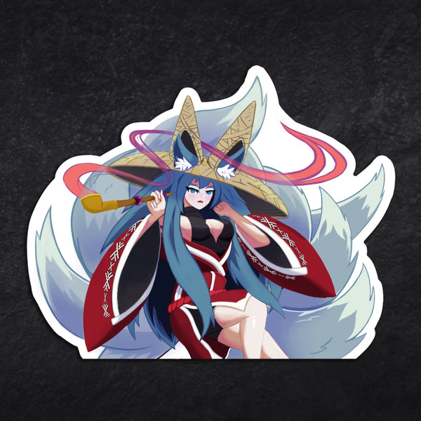 Kitsune Shrine Maiden anime fox miko vinyl sticker by Weylin Kuro