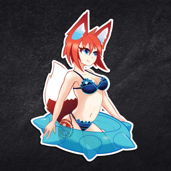 Summer Time Pool Fun anime summer vinyl sticker by Weylin Kuro